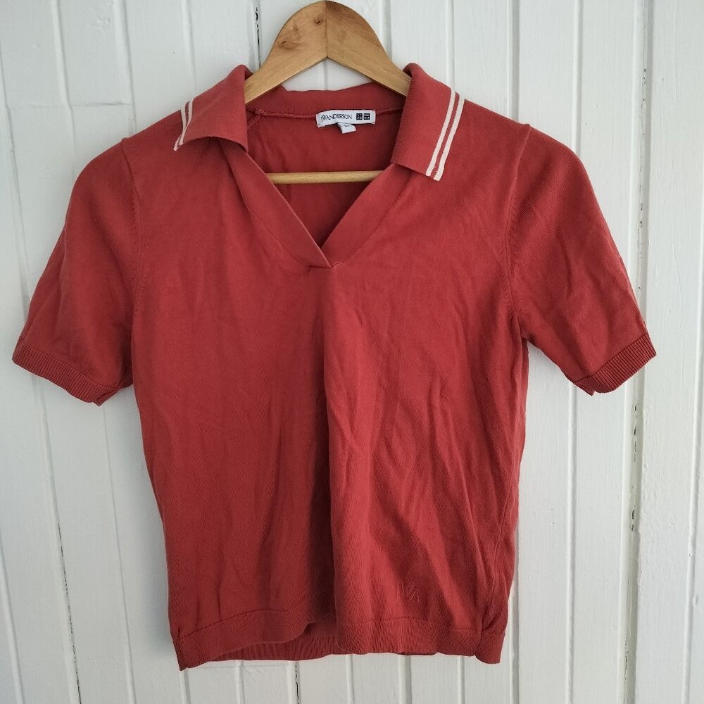 JW Anderson x Uniqlo Knit Polo Top Burnt Orange Short Sleeve Sweater Women’s S